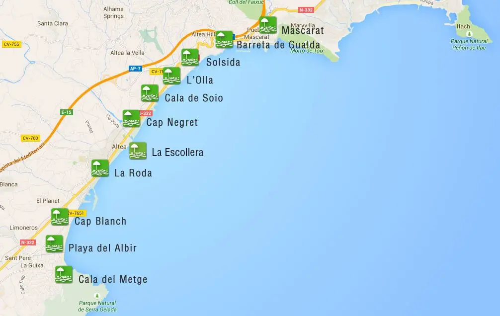 mapa de playas de altea