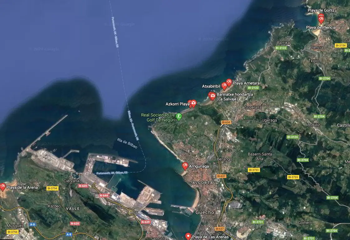 mapa de playas de bilbao