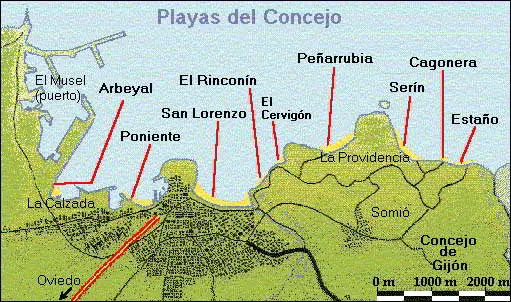 mapa de playas de gijon