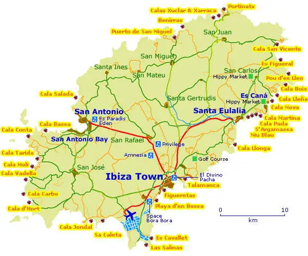 mapa de playas y calas de Ibiza