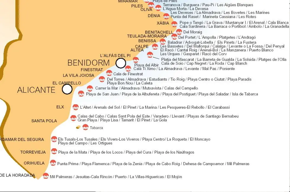 mapa de playas y calas de alicante