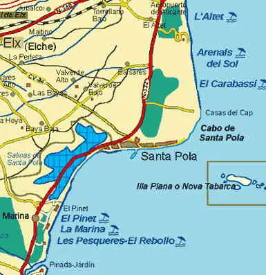 mapa de playas y calas de elche
