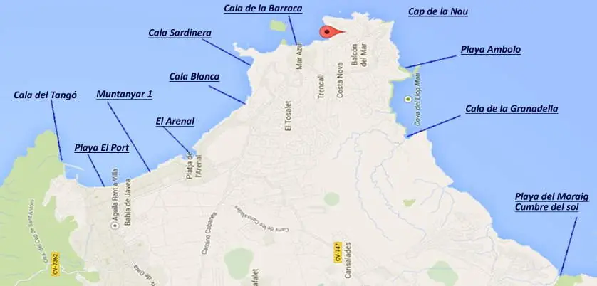 mapa de playas y calas de javea