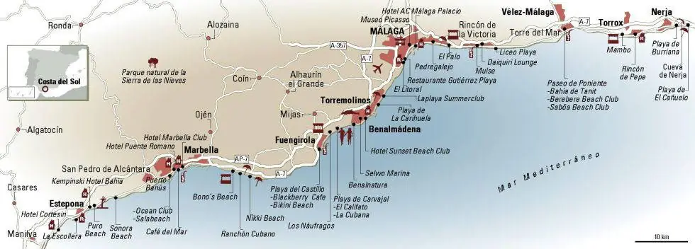 mapa de playas y calas de malaga