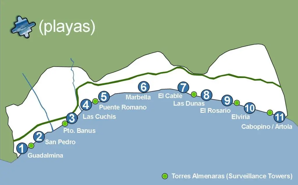 mapa de playas y calas de marbella