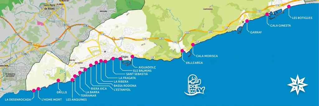 mapa de playas y calas de sitges
