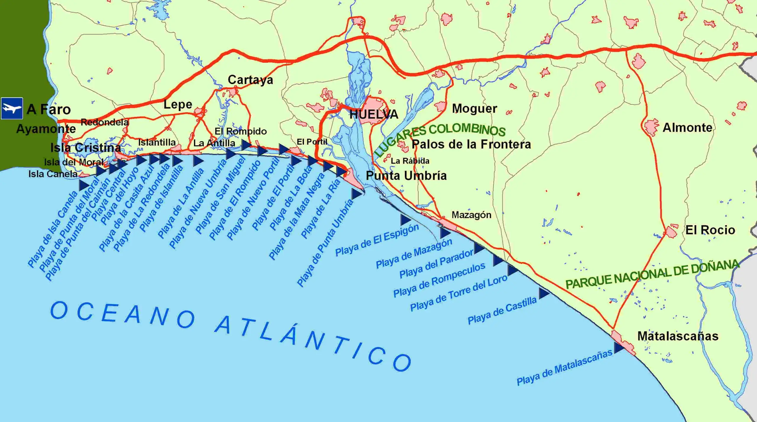 mapa de playas de huelva