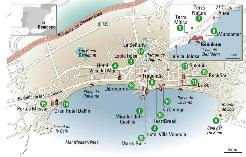 mapa de playas y calas de Benidorm