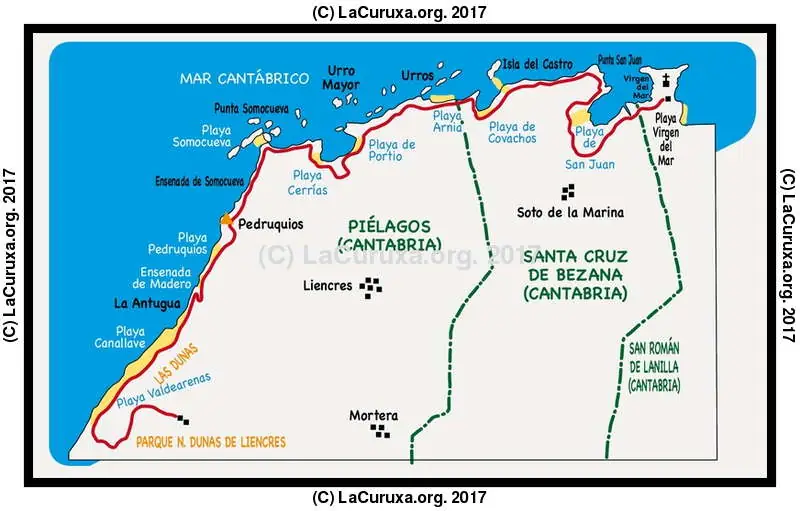 mapa de playas y calas de liencres