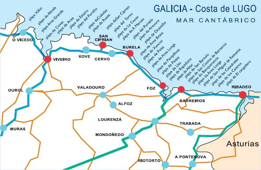 mapa de playas y calas de lugo